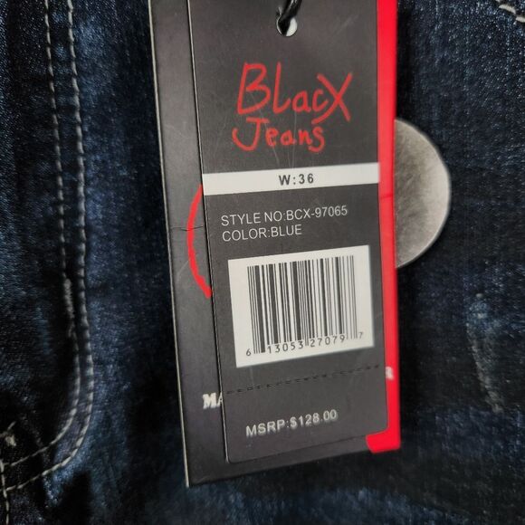 NEW BlacX Jeans Mens Distressed Patchwork Standard Fit Jeans 36x30 - Picture 5 of 9